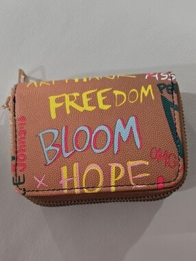 Alba Brown Zip Wallet with Multicolor Graffiti Lettering